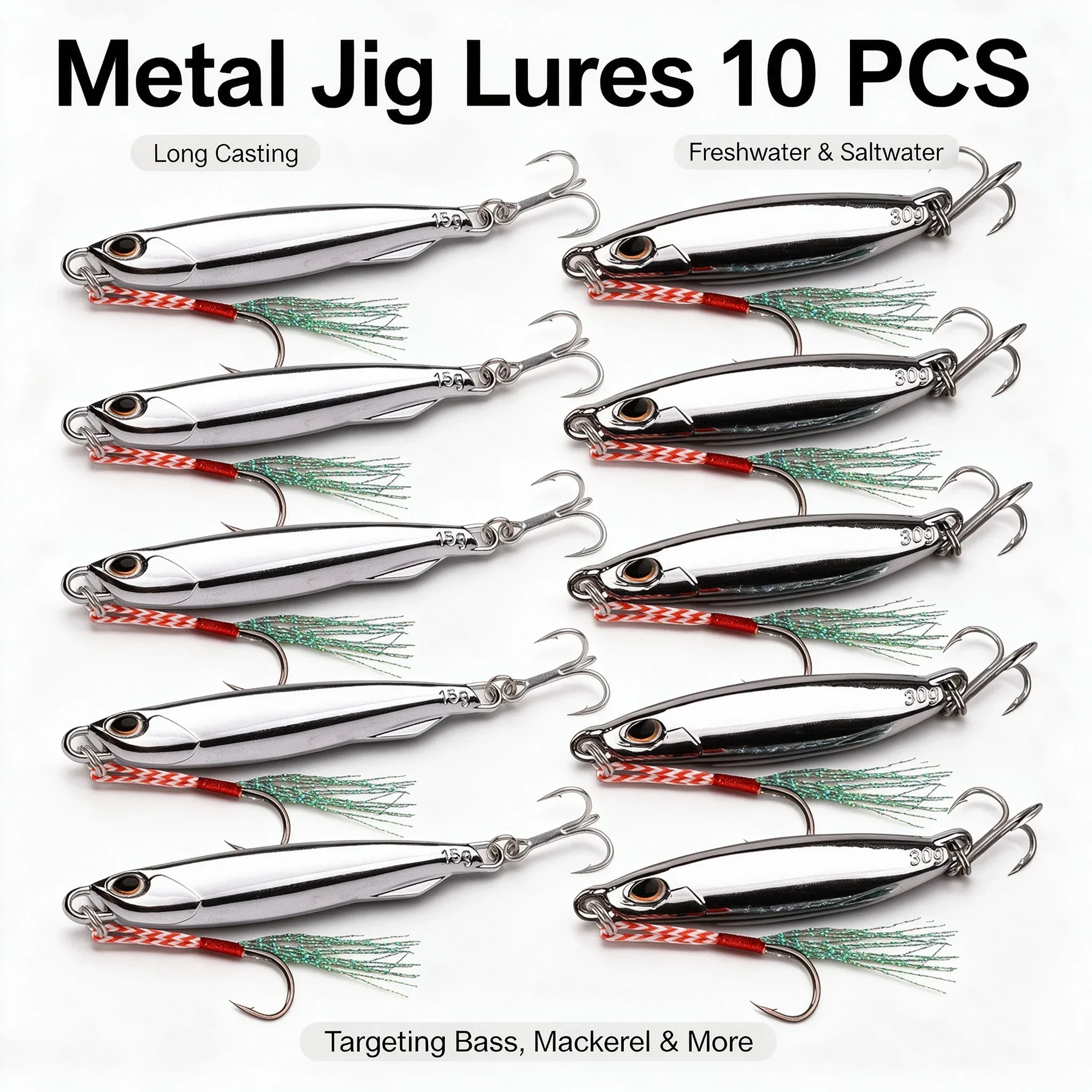 10個入り メタルキャスティングジグ スプーンルアー セット - Fishing Lure Spoon のレビューと価格
